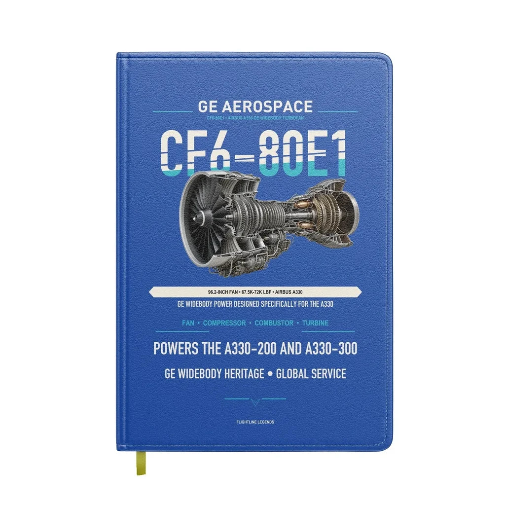 CF6-80E1 design on blue notebook