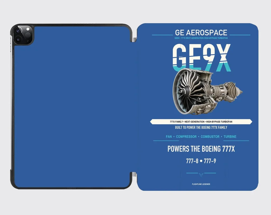 GE9X design on blue ipad tablet case