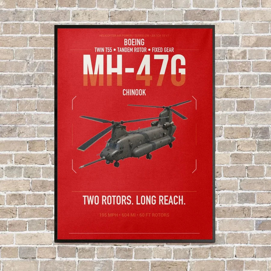 Boeing MH-47G Chinook vertical canvas print - framed - red background