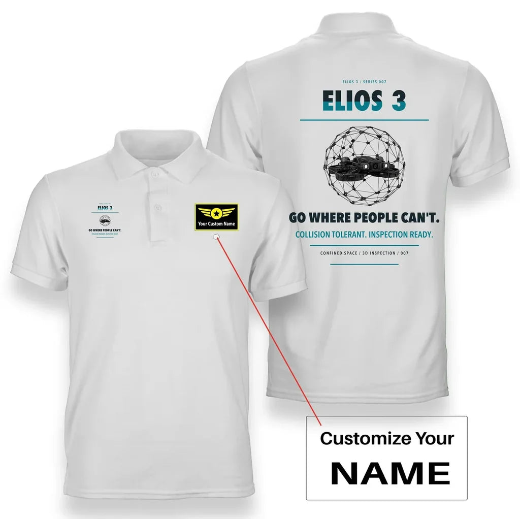 Flyability Elios 3 design on white polo with custom name badge