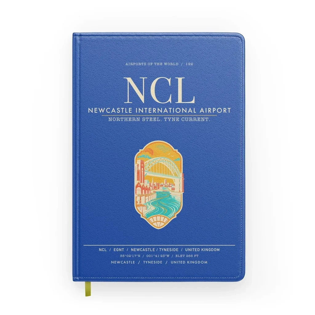 Newcastle International Airport (NCL) design on blue notebook