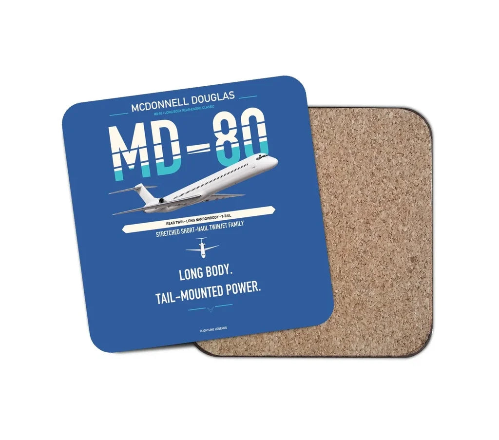 McDonnell Douglas MD-80 design on blue 1 piece coaster