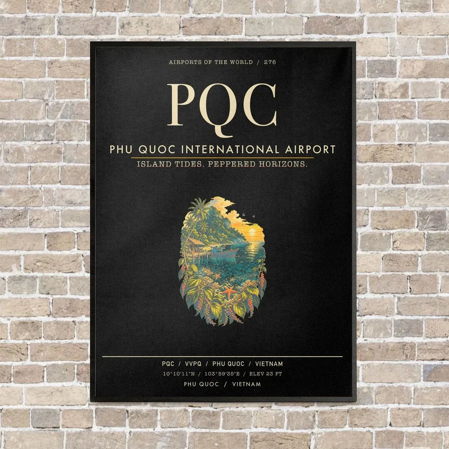 Phu Quoc International Airport PQC - Canvas Framed - Black