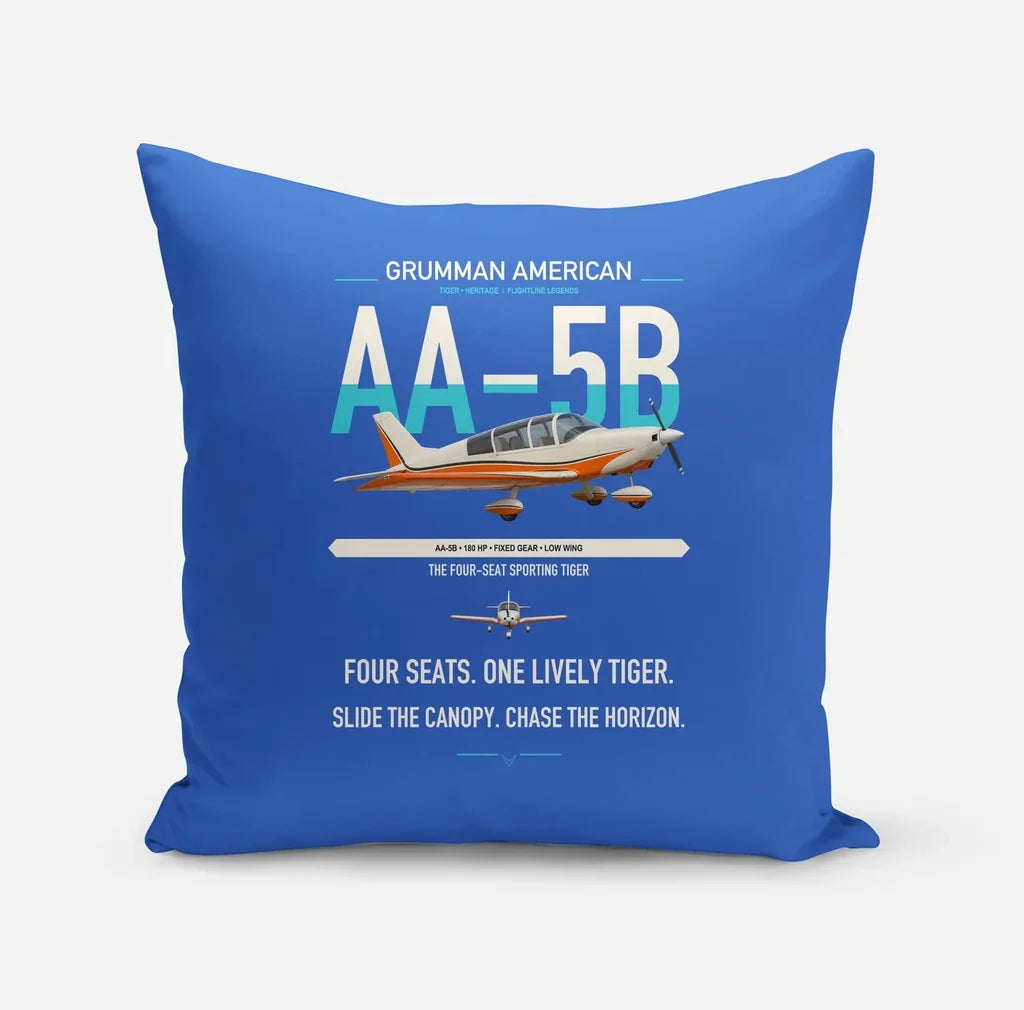 Grumman American AA-5B Tiger design on blue pillow