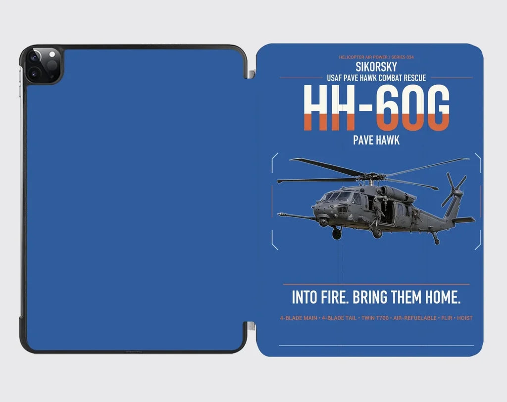 Sikorsky HH-60G Pave Hawk design on blue ipad tablet case