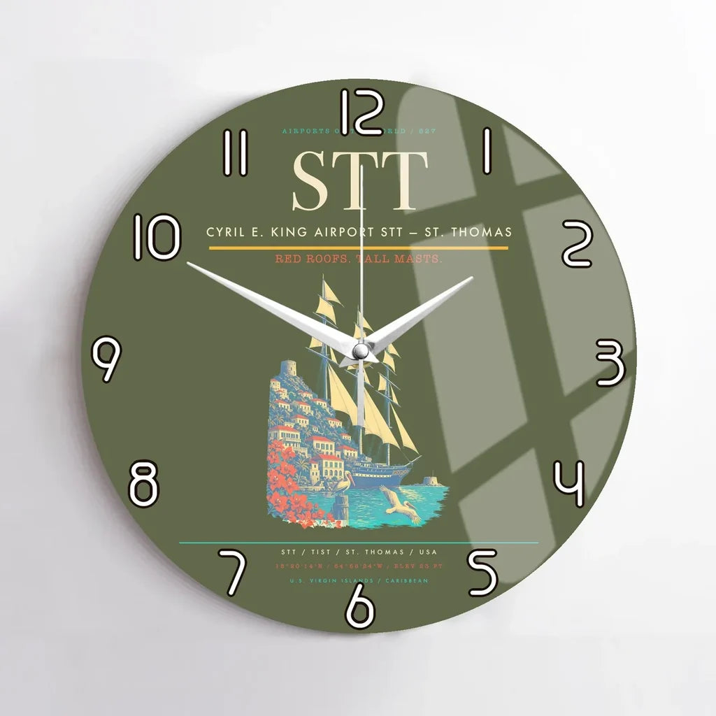 Cyril E. King Airport (STT) design on green army no frame wall clock