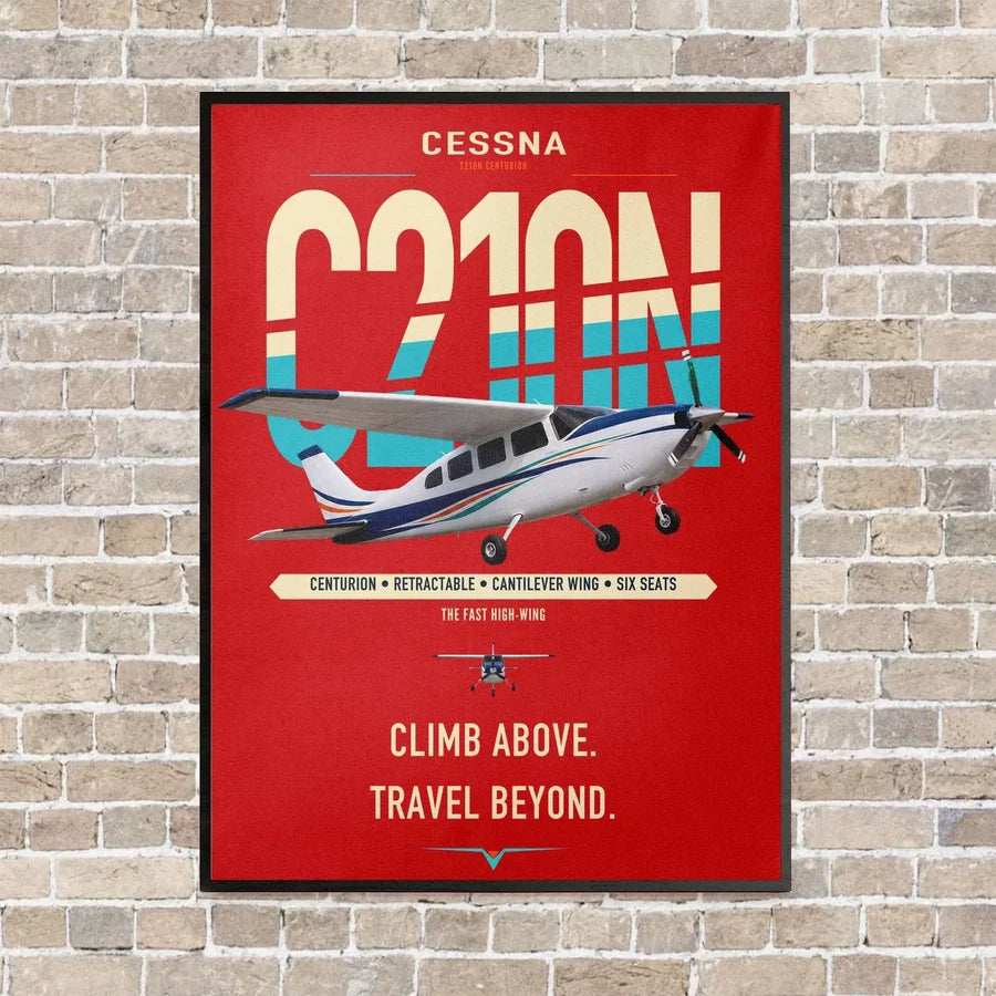 Cessna T210N Centurion vertical canvas print - framed - red background