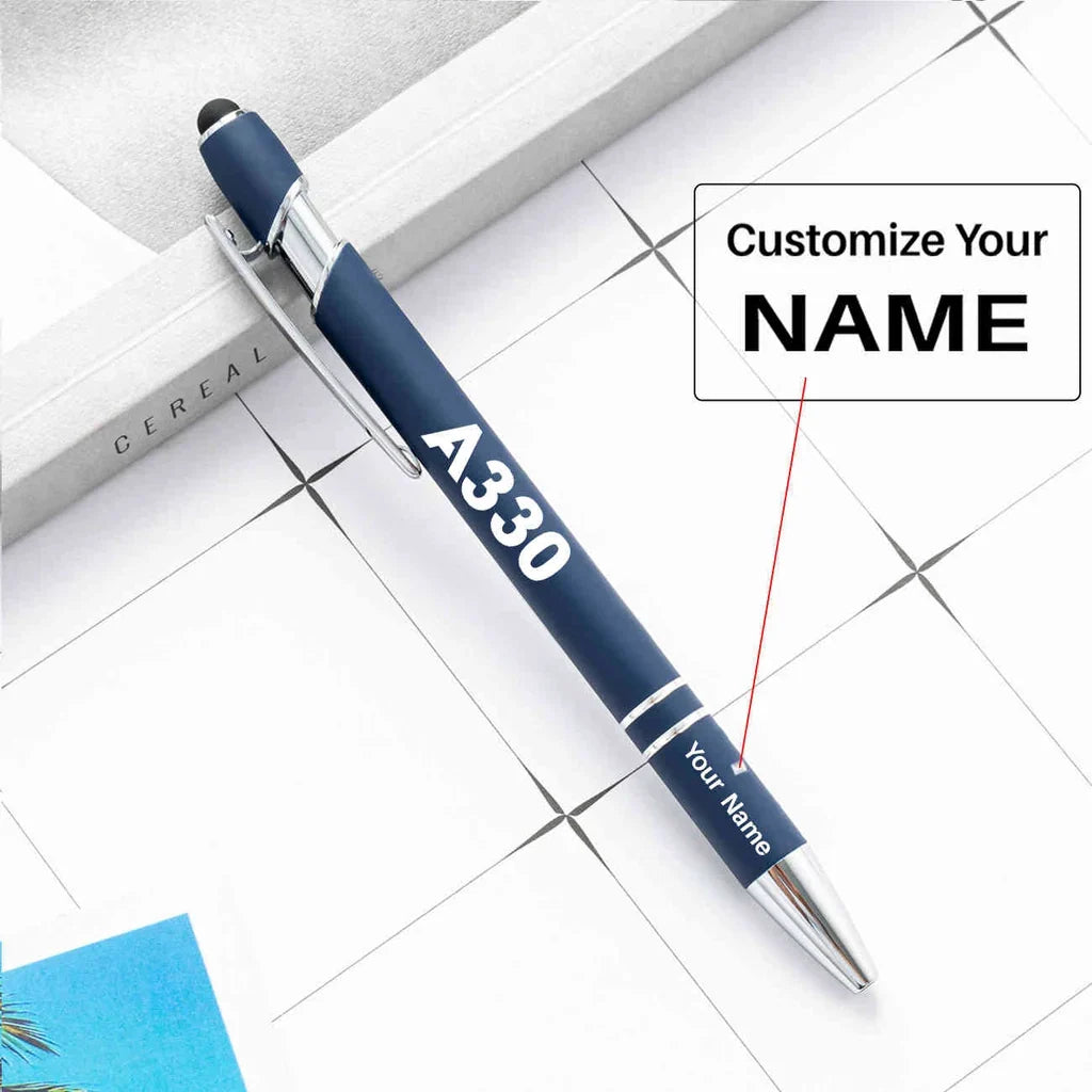 Airbus A330 Flat Text touch pen - navy blue with name