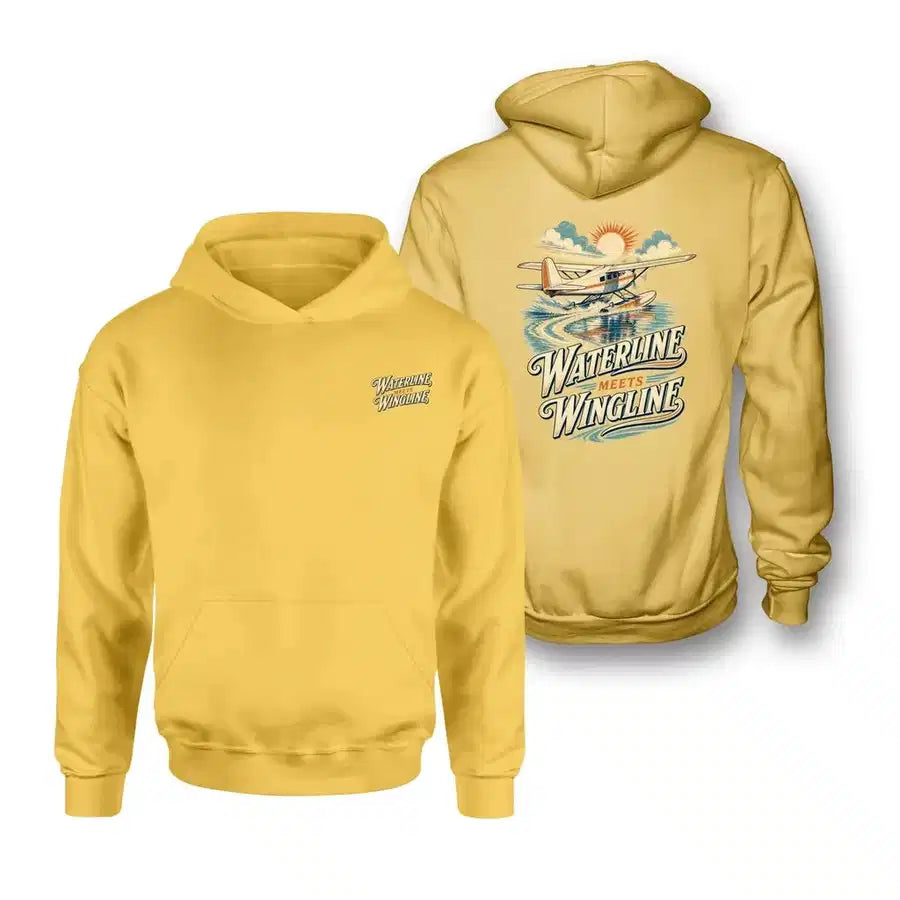 SIGNAL 642 - Waterline Meets Wingline - Double-Side Hoodie design on yellow double side hoodie