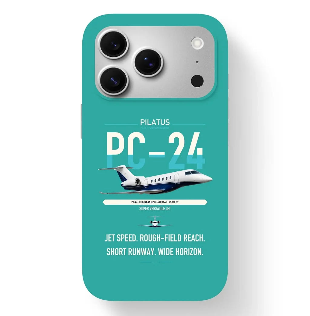 Pilatus PC-24 design on turquoise magsafe iphone case, for iPhone 17 Pro