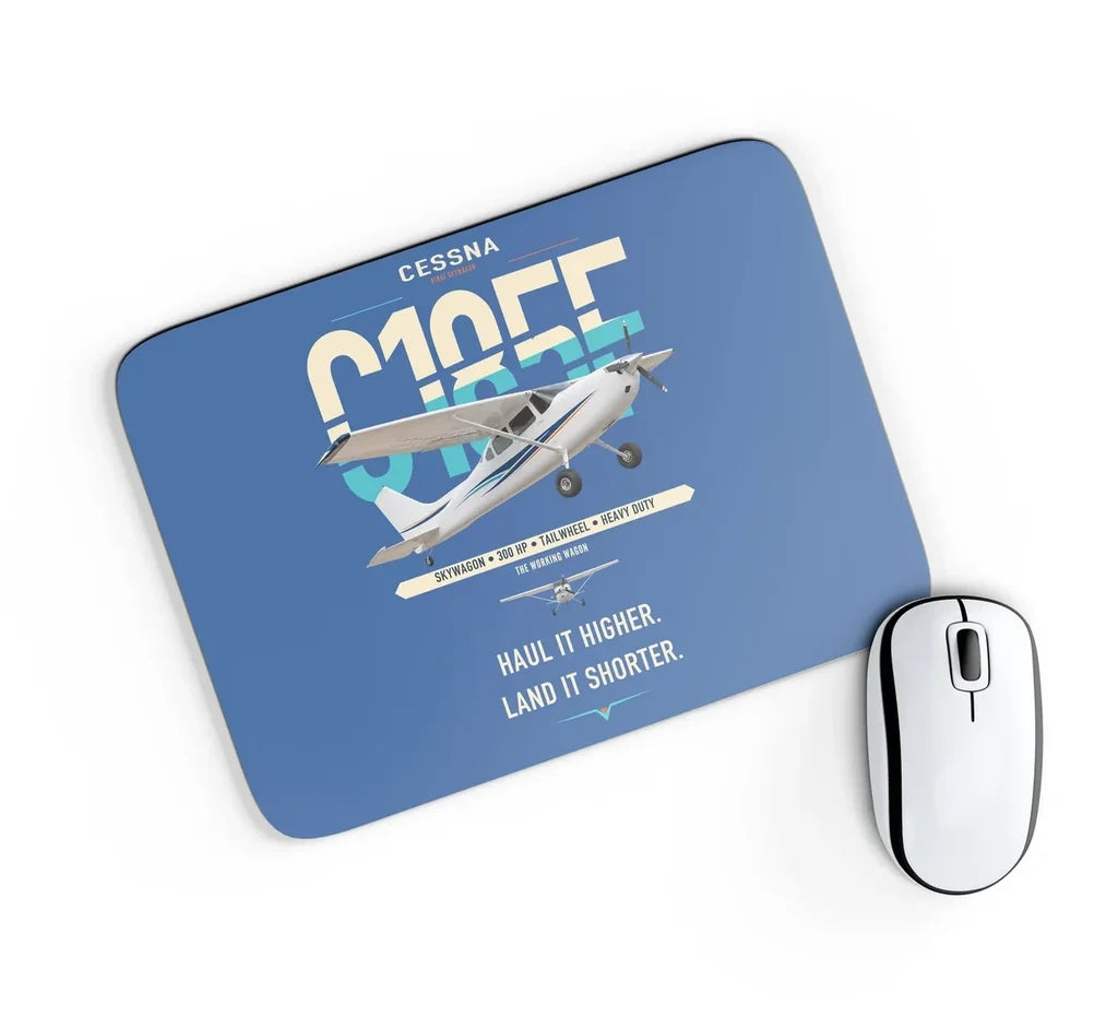 Cessna A185F Skywagon design on blue rectangle mouse pad