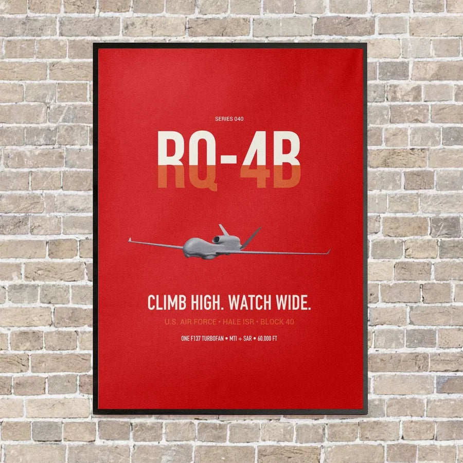 RQ-4B Global Hawk vertical canvas print - framed - red background