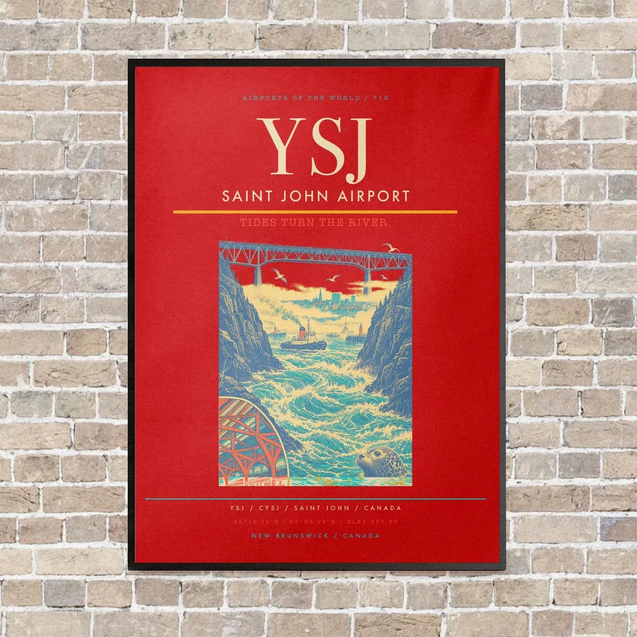 Saint John Airport YSJ vertical canvas print - framed - red background