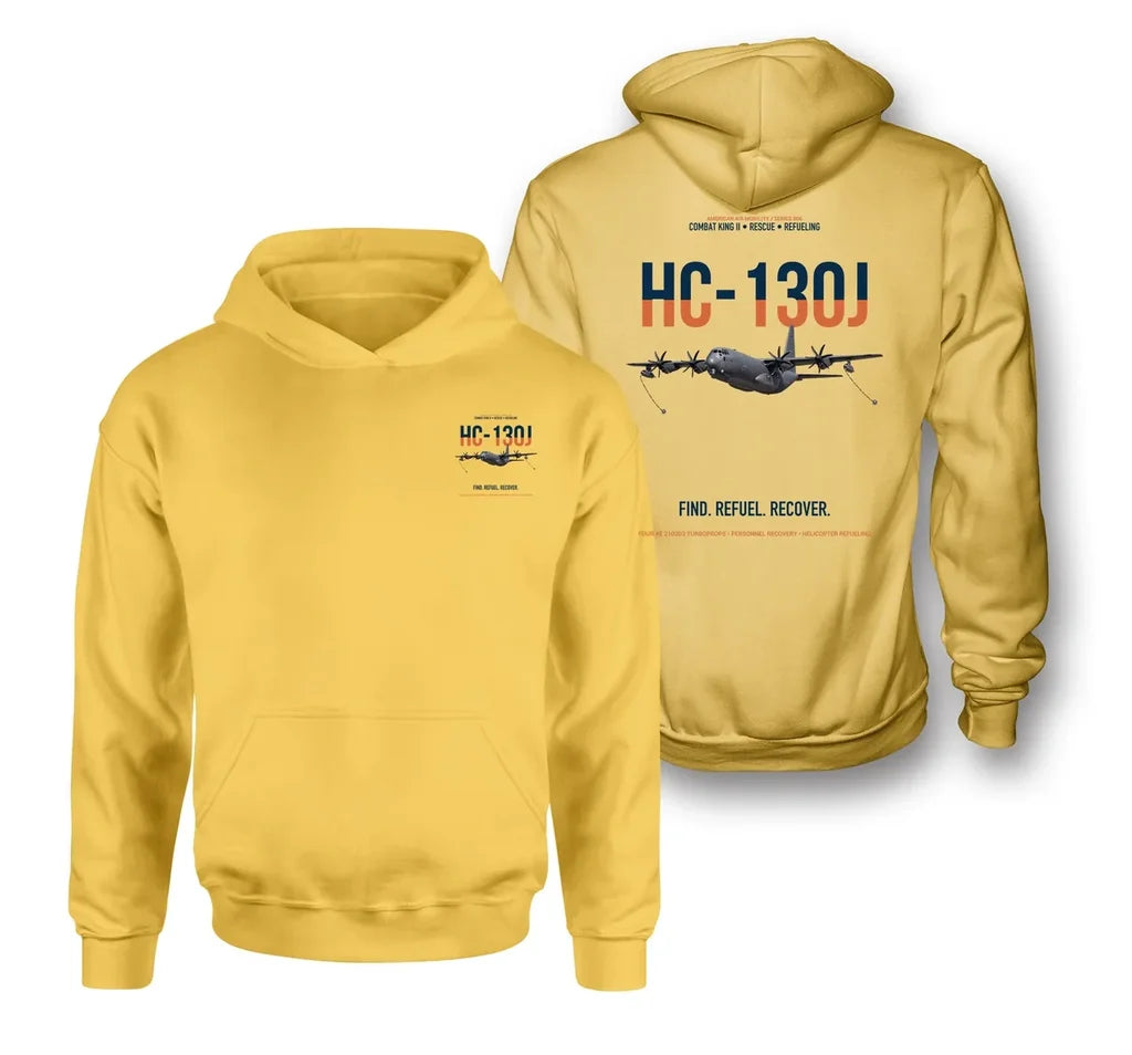 HC-130J COMBAT KING II design on yellow double-side hoodie, double-side print