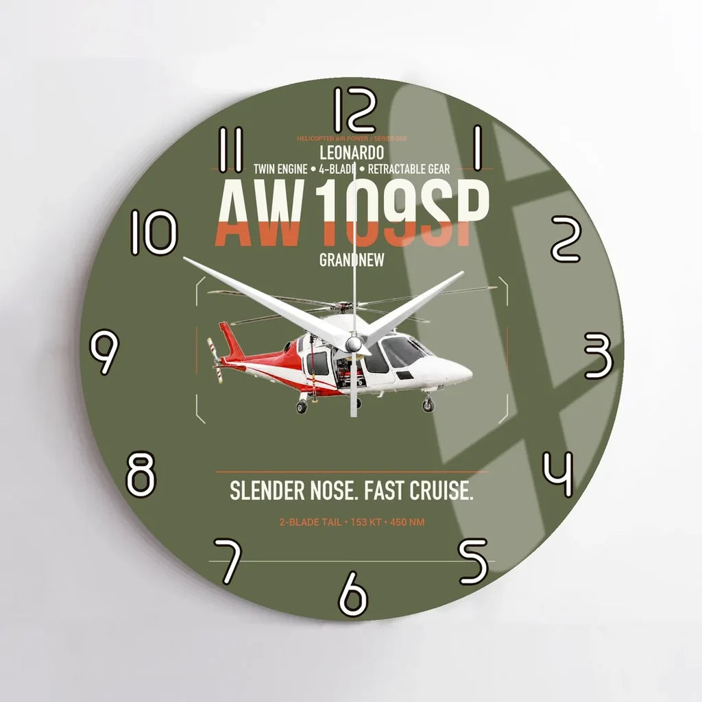 Leonardo AW109SP GrandNew design on green army no frame wall clock