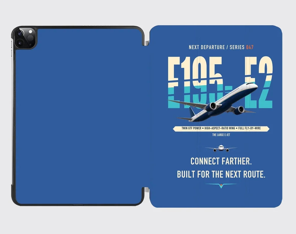 Embraer E195-E2 design on blue ipad tablet case