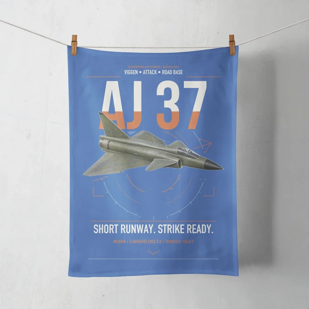 Saab AJ 37 Viggen design on blue towel