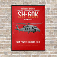 Thumbnail for Mitsubishi Sikorsky SH-60K vertical canvas print - framed - red background