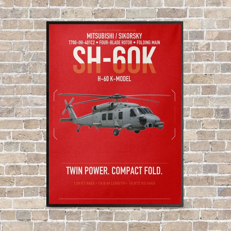 Mitsubishi Sikorsky SH-60K vertical canvas print - framed - red background