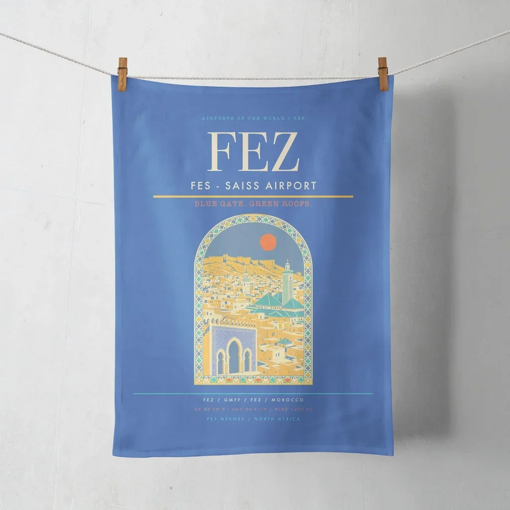 Fes (FEZ) design on blue towel