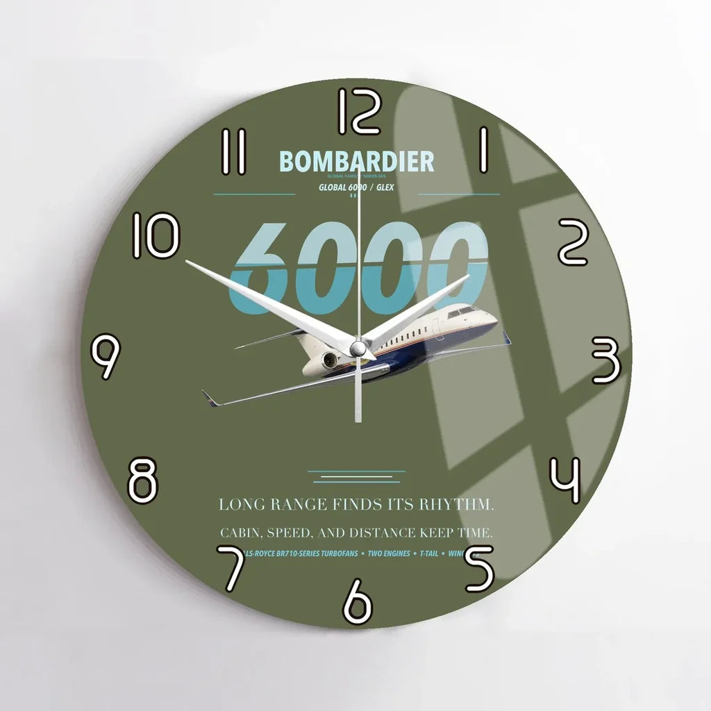 Bombardier Global 6000 design on green army no frame wall clock
