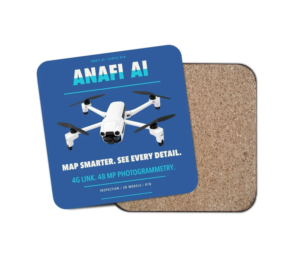 Parrot ANAFI Ai design on blue 1 piece coaster