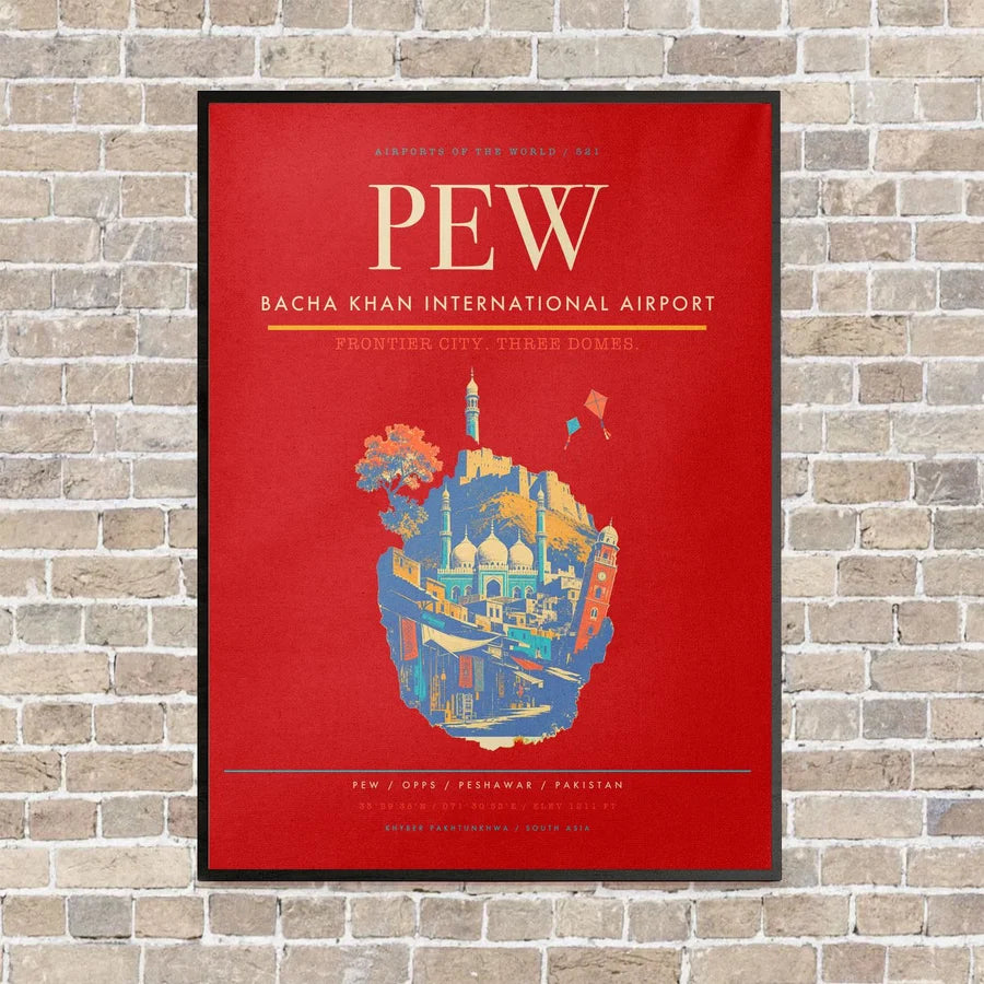 Bacha Khan International Airport PEW - Canvas Framed - Red