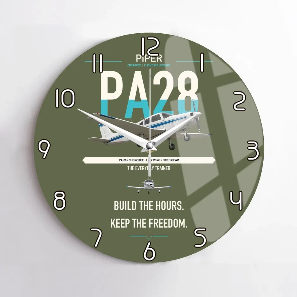Piper PA-28 Cherokee design on green army no frame wall clock