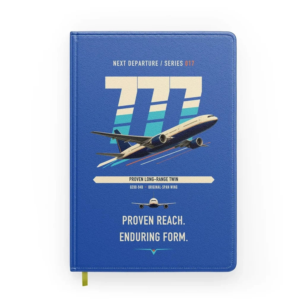 Boeing 777-200ER design on blue notebook
