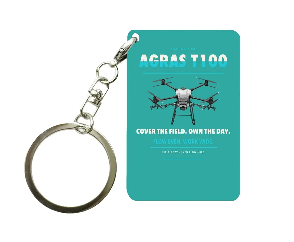 DJI Agras T100 Key Chain design on turquoise key chain