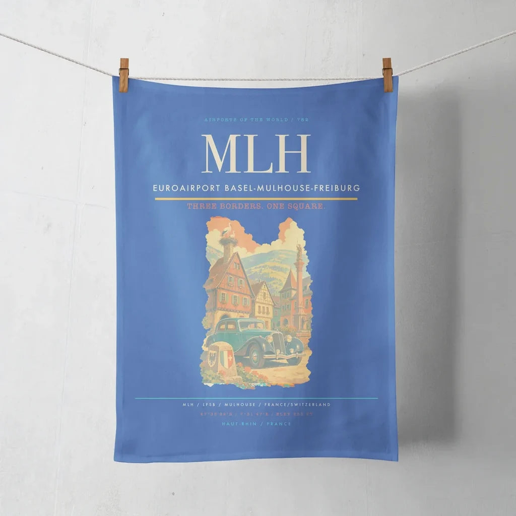 EuroAirport Basel-Mulhouse-Freiburg (MLH) design on blue towel