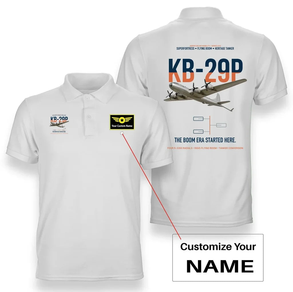 KB-29P SUPERFORTRESS design on white+name double-side polo t-shirt, double-side print