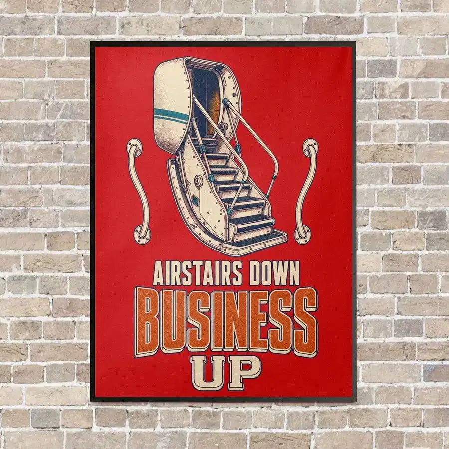 Airstairs Down Business Up vertical canvas print - framed - red background
