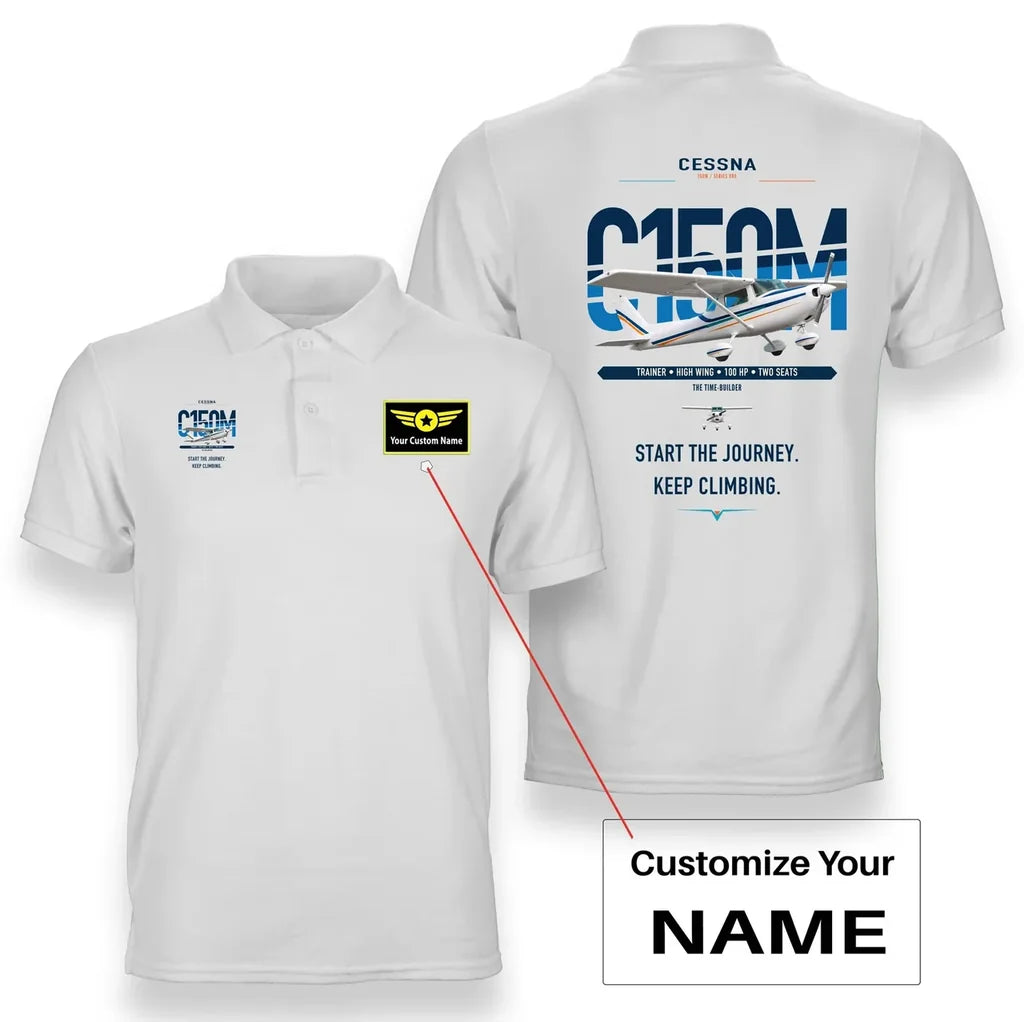Cessna 150M design on white+name double-side polo t-shirt, double-side print