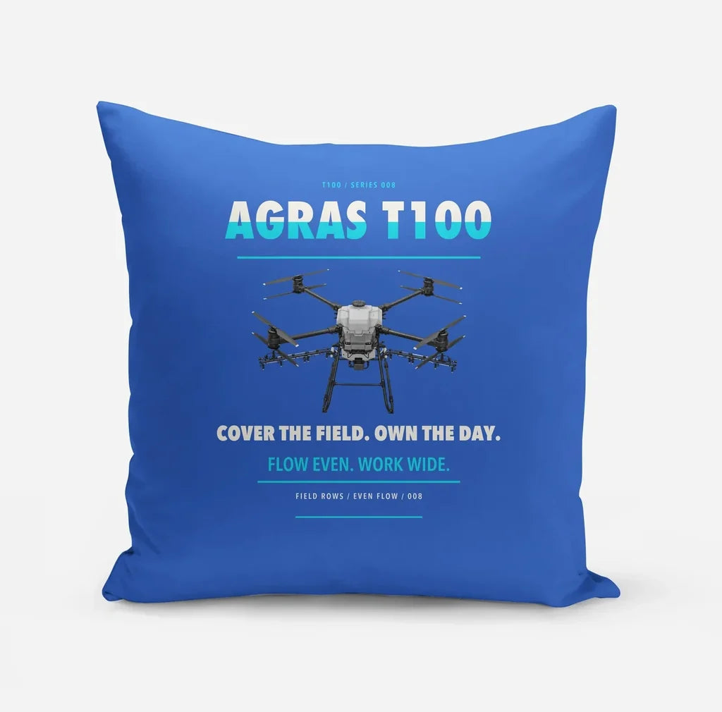 DJI Agras T100 design on blue pillow