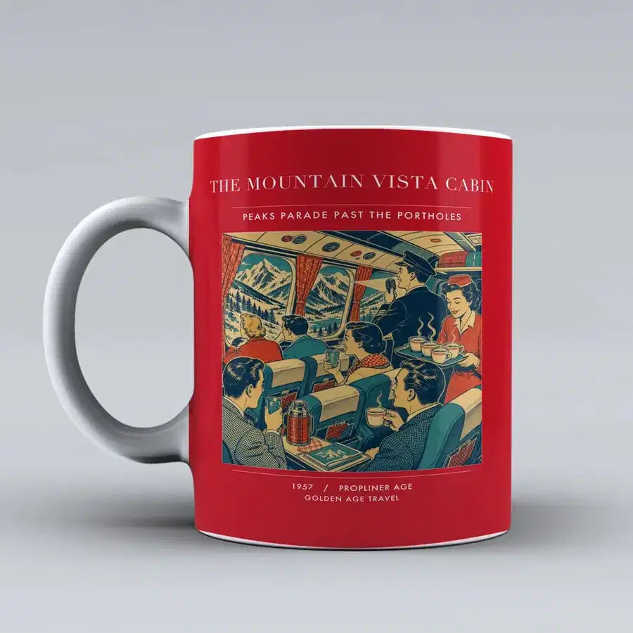 VINTAGE G4224 - The Mountain Vista Cabin - Ceramic Mug design on red