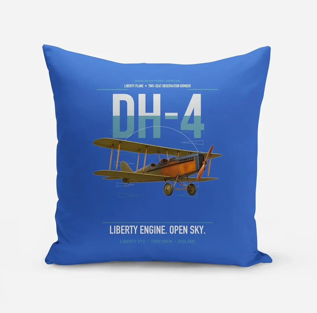 Airco DH-4 Liberty Plane design on blue pillow