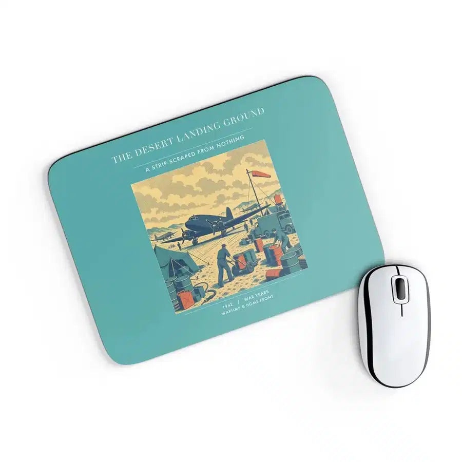 VINTAGE G4517 - The Desert Landing Ground - Designed Mouse Pads design on turquoise rectangle