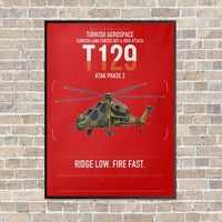 Thumbnail for Turkish Aerospace T129 ATAK Phase 2 vertical canvas print - framed - red background