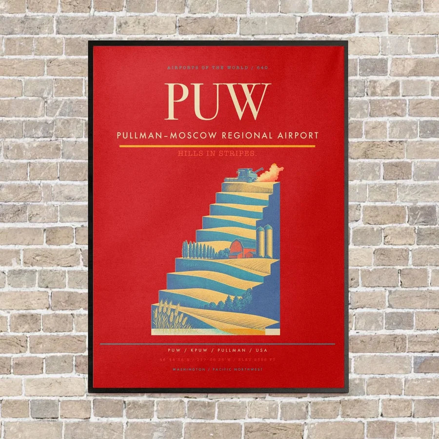 Pullman–Moscow Regional Airport PUW vertical canvas print - framed - red background