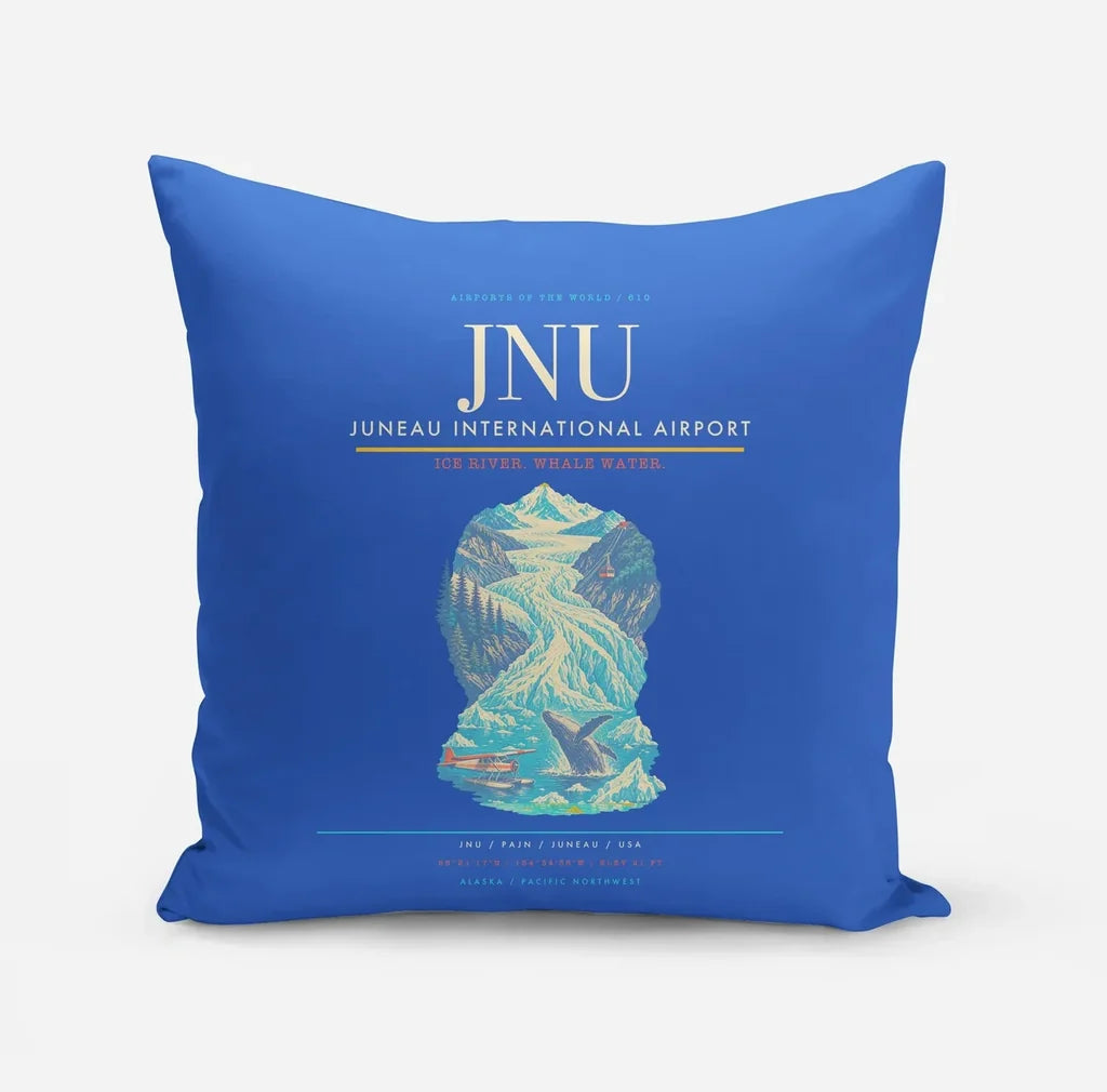 Juneau International Airport (JNU) design on blue pillow