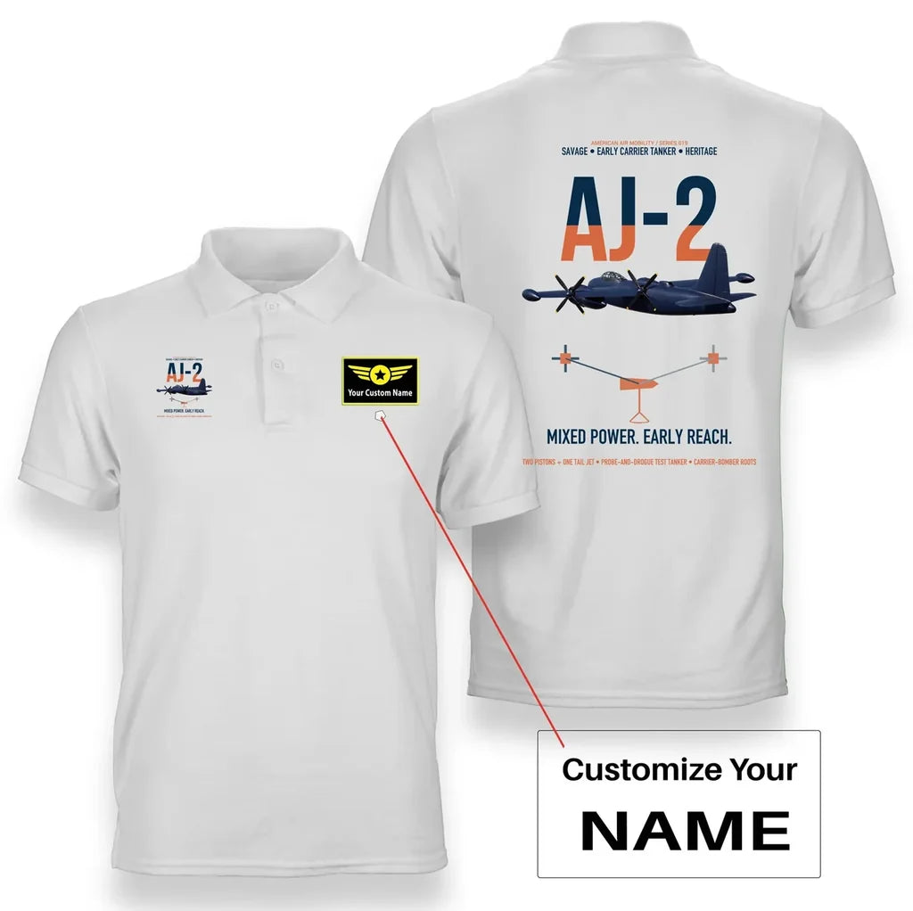 AJ-2 Savage Tanker design on white+name double-side polo t-shirt, double-side print