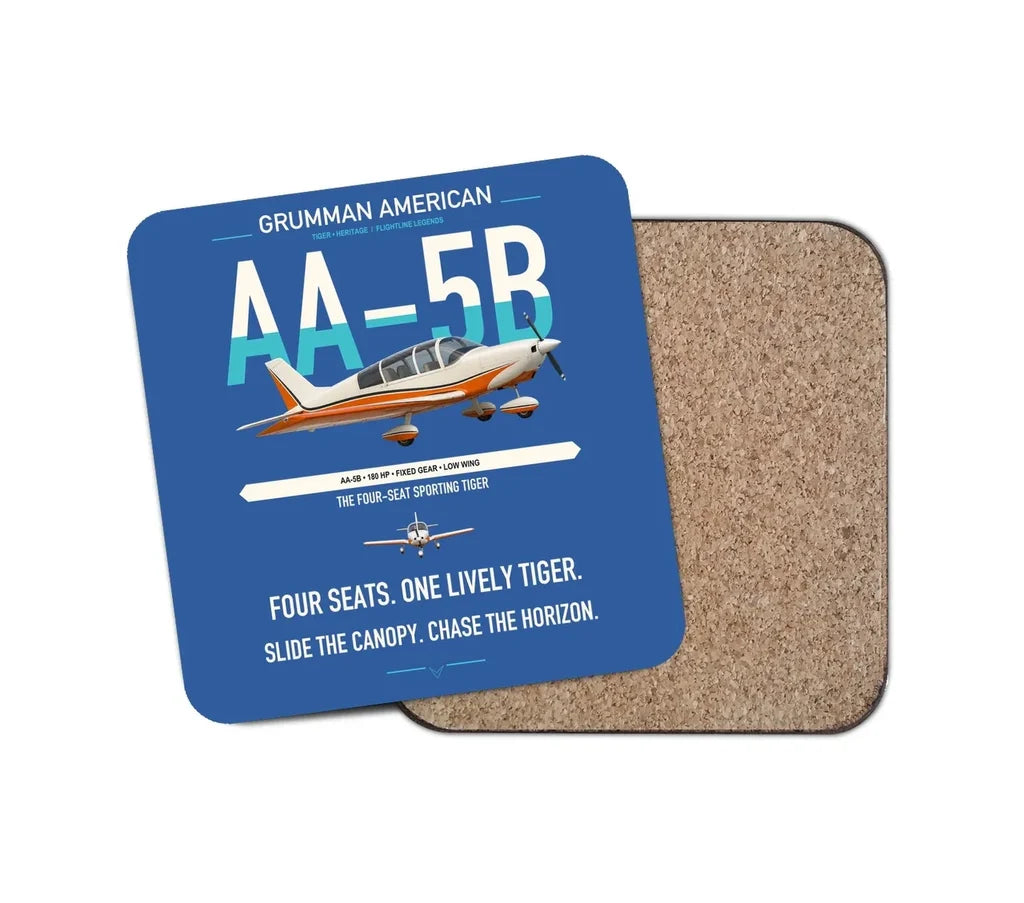 Grumman American AA-5B Tiger design on blue 1 piece coaster