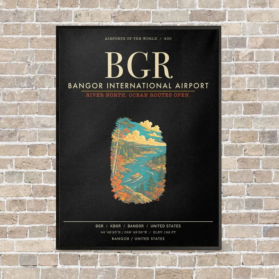 Bangor International Airport BGR - Canvas Framed - Black