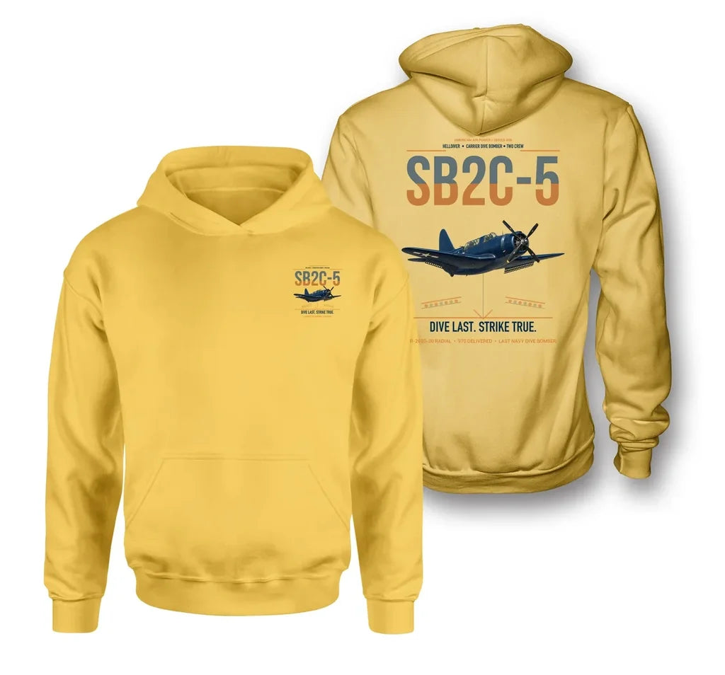 SB2C-5 Helldiver design on yellow double-side hoodie, double-side print