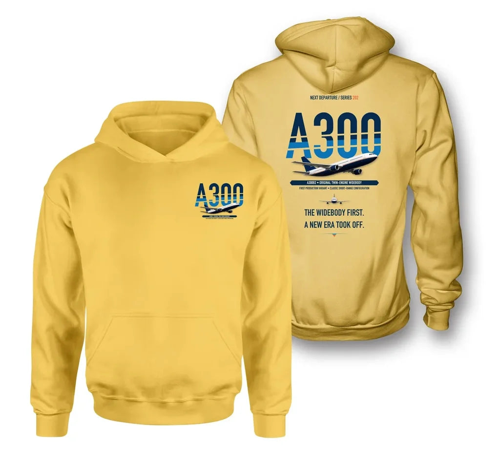 Airbus A300B2 design on yellow hoodie