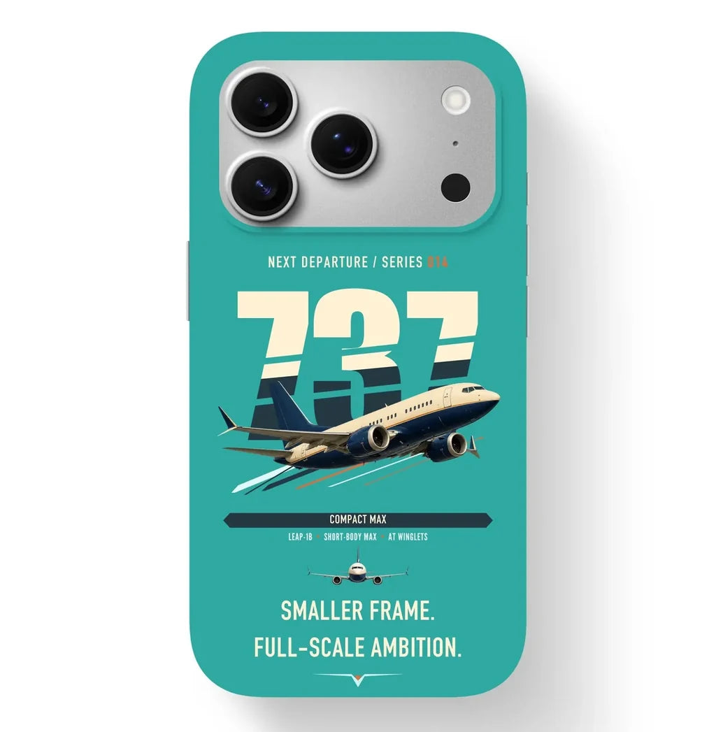 Boeing 737 MAX 7 design on turquoise magsafe iphone case