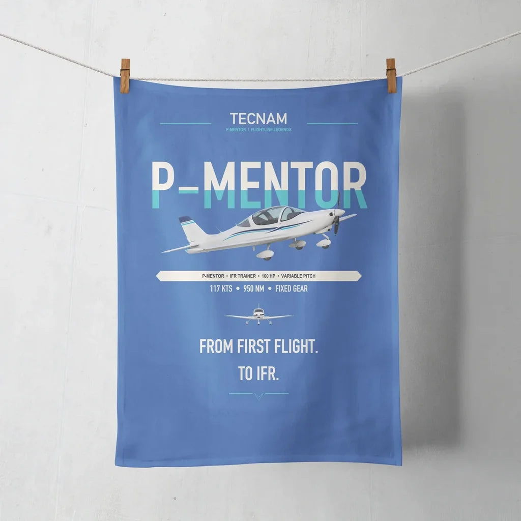 Tecnam P-Mentor design on blue towel