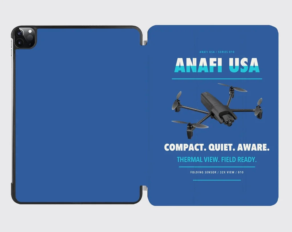 Parrot ANAFI USA design on blue ipad tablet case