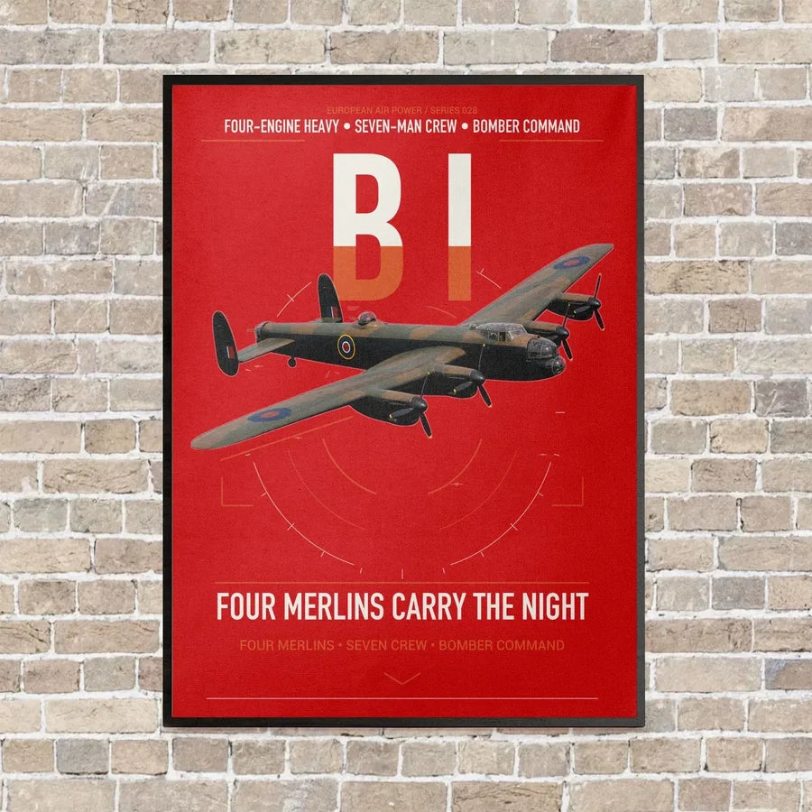 Avro Lancaster B I vertical canvas print - framed - red background